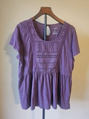 Sonoma Purple Lace Yoke Peplum Top Size XL